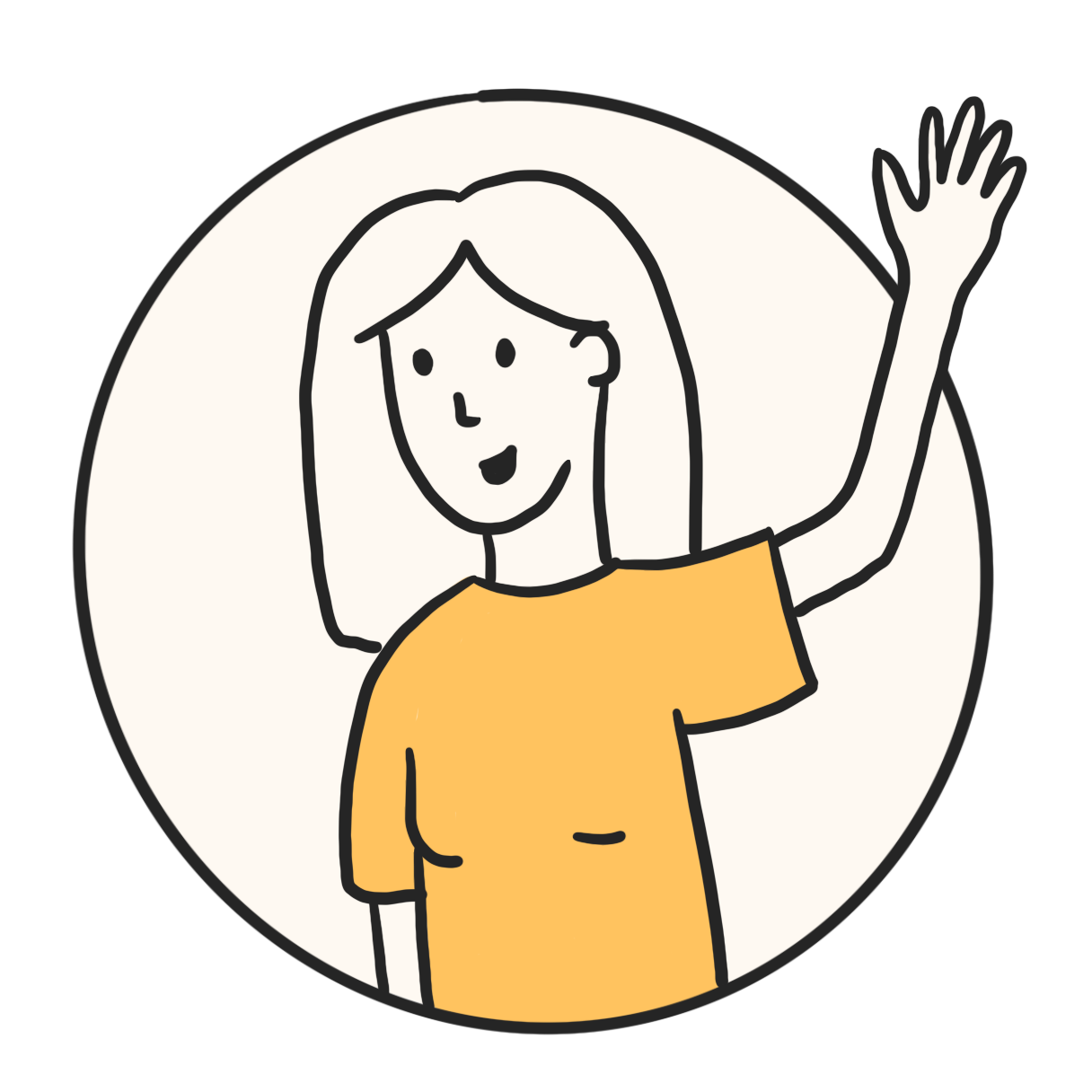 Illustrated portrait of Giselle Stidston, smiling and waving